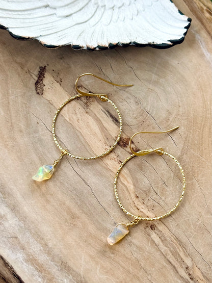 Ethiopian Opal + Gold Circle Earrings