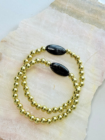 Hypersthene + Gold Beaded Bracelet