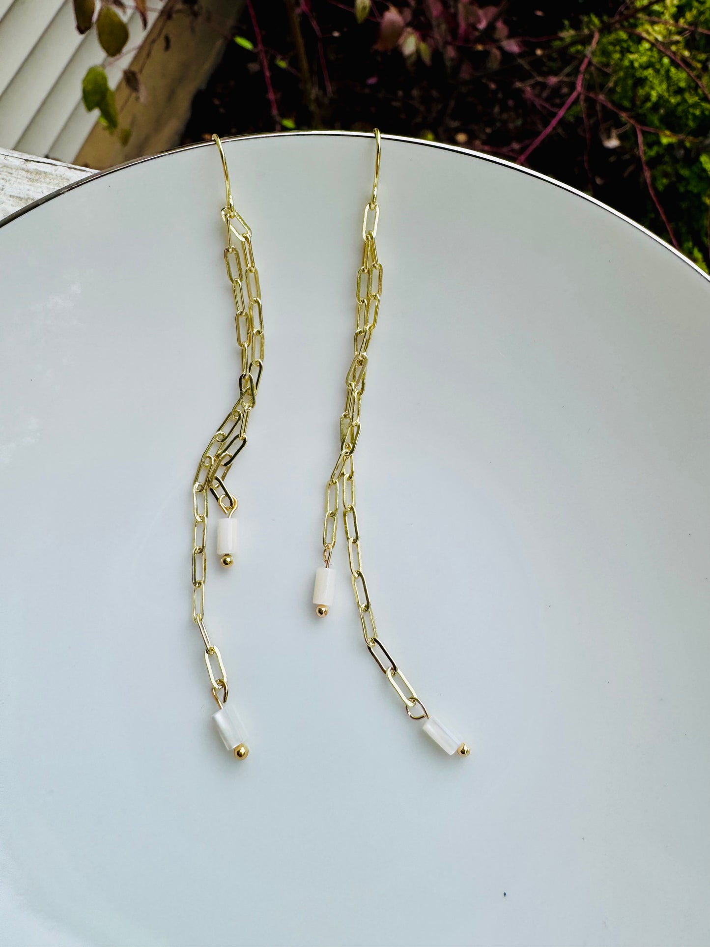 Mother of Pearl + Gold Duster Earrings