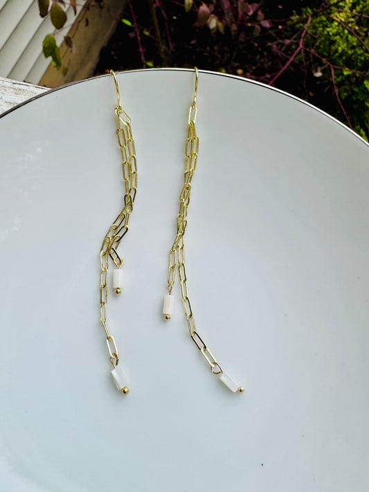 Mother of Pearl + Gold Duster Earrings