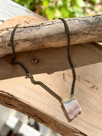 Light Pink Amethyst Stalactite + Antique Brass Necklace