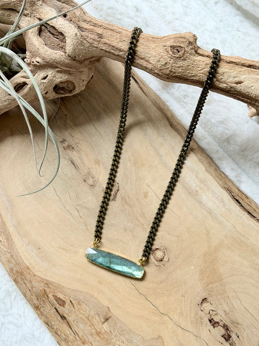 Labradorite + Antique Brass Bar Necklace
