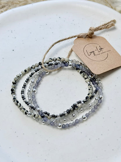 Iolite + Labradorite in Silver (4-stack)