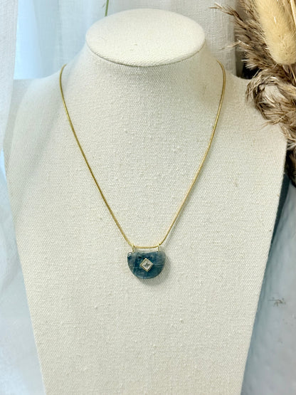 Labradorite + White Topaz Gold Half-Moon Necklace