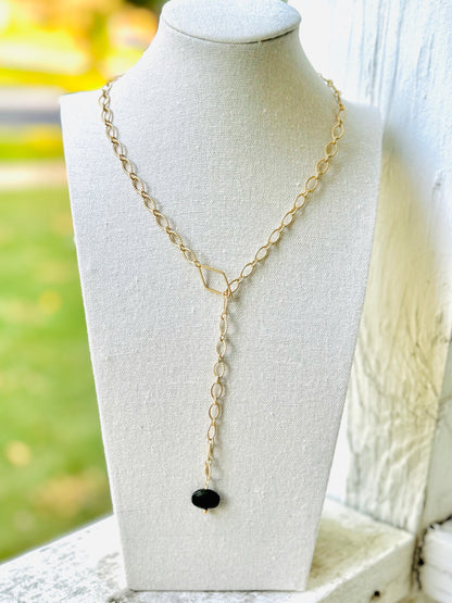 Labradorite + Matte Gold Pull Through Lariat Necklace