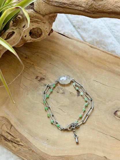 Rainbow Moonstone + Chrysoprase Duet Bracelet in Stainless Steel