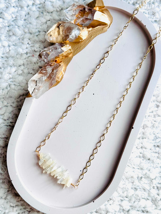 White Moonstone + Gold Chain Bar Necklace