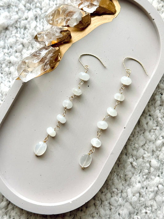 White Moonstone + Gold Drop Earrings