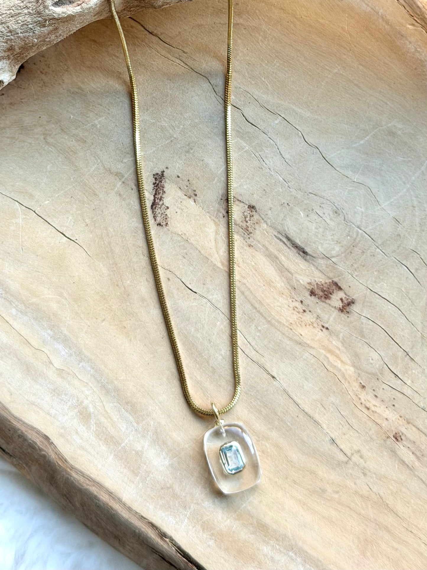 Quartz + Blue Topaz Gold Necklace