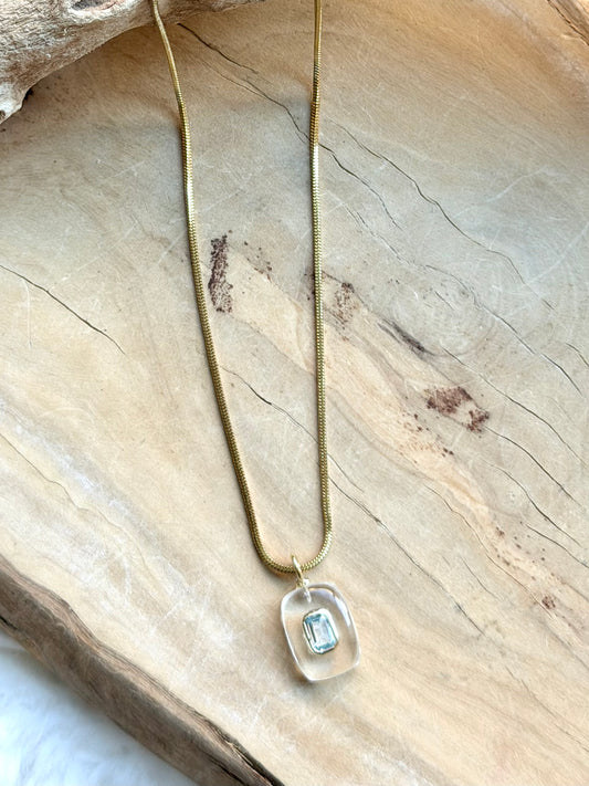 Quartz + Blue Topaz Gold Necklace