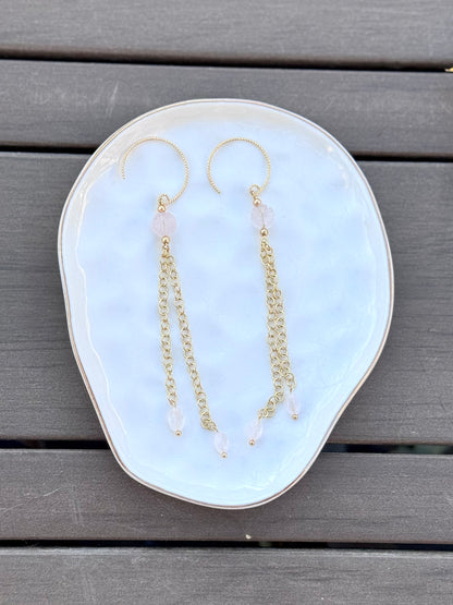 Botanical Rose Quartz + Gold Dangle Earrings