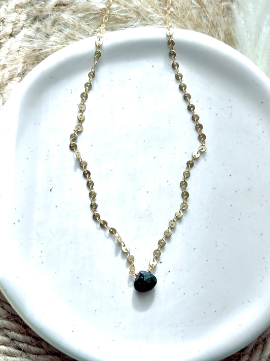 Black Ethiopian Opal + Matte Gold Necklace