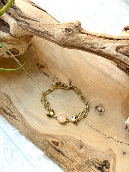Rose Quartz + Tiger Eye Gold Moon Bracelet