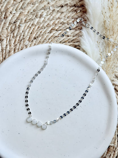 Rainbow Moonstone + Silver Bar Necklace