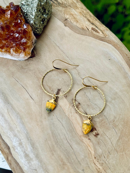 Bumblebee Jasper + Gold Circle Earrings