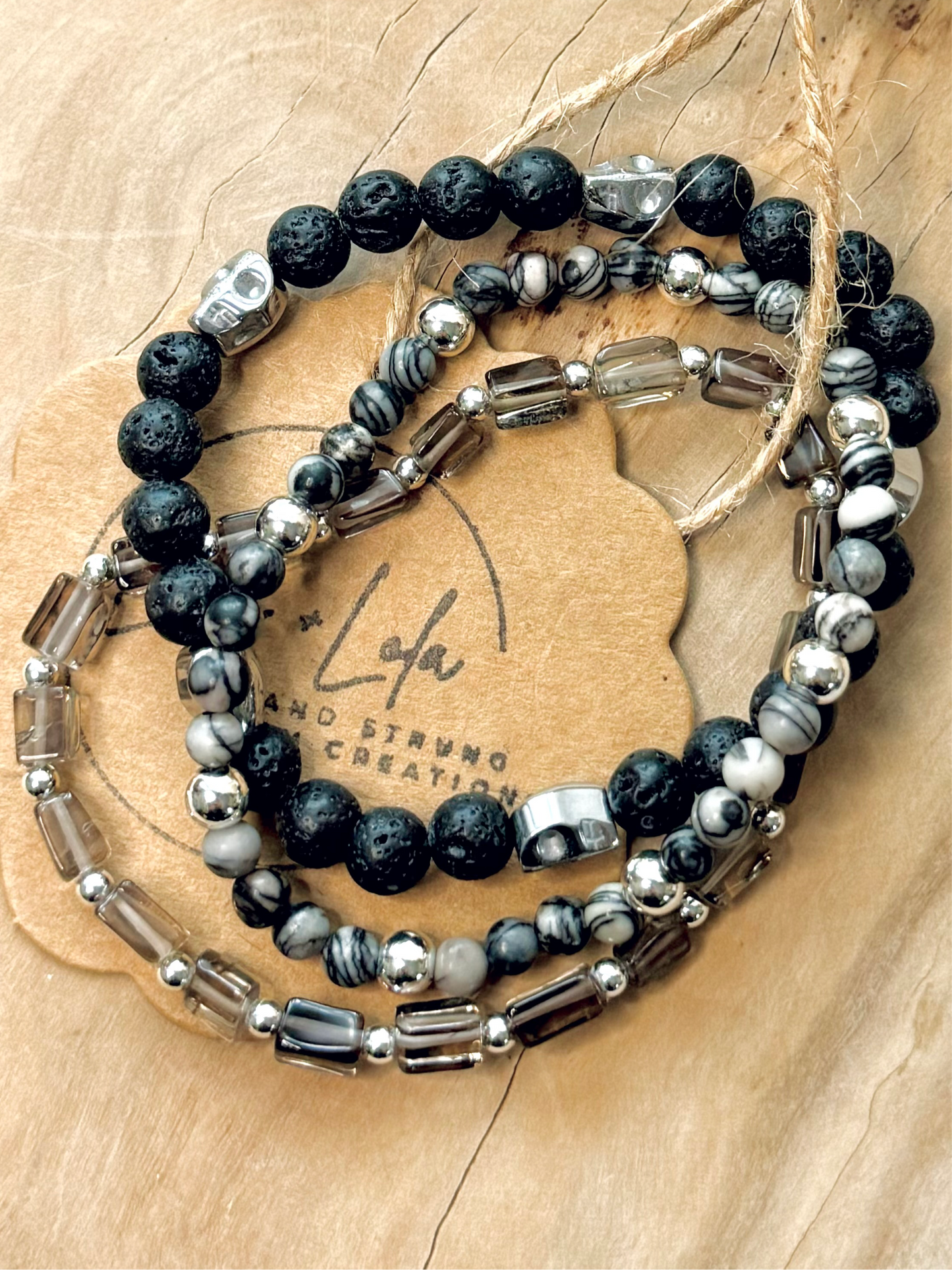 Gray + Silver Skully Stack (3-stack)