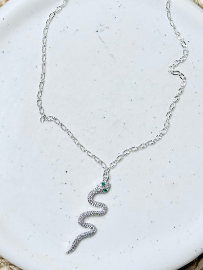 Silver + Crystal Snake Chain Necklace