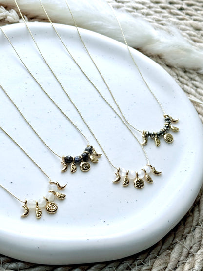 Gemstone + Gold Moon Phases Necklace