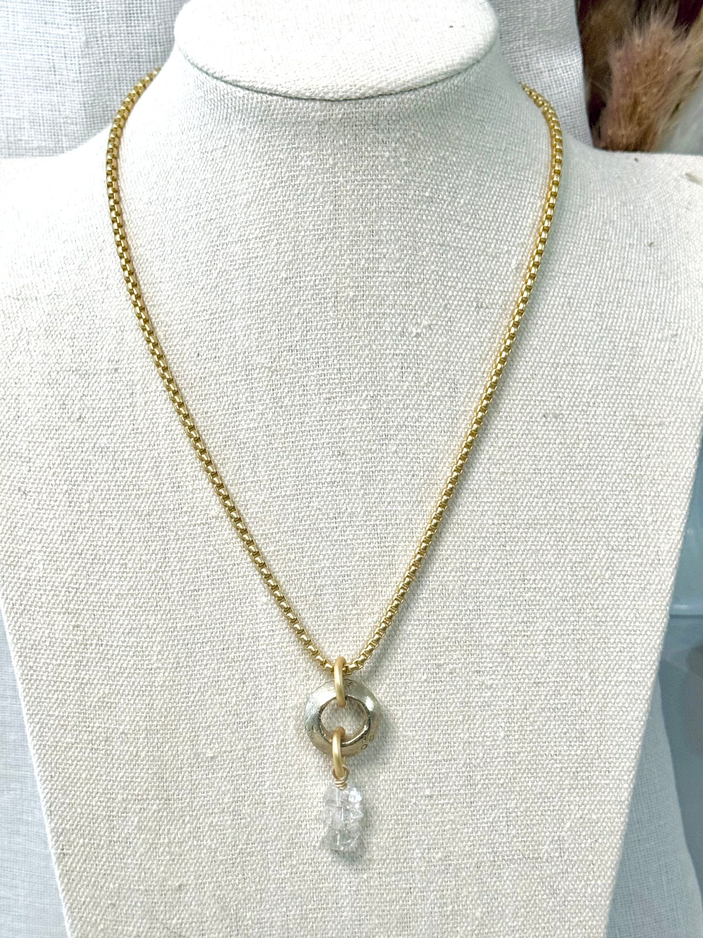 Herkimer Diamond + Matte Gold Boho Necklace