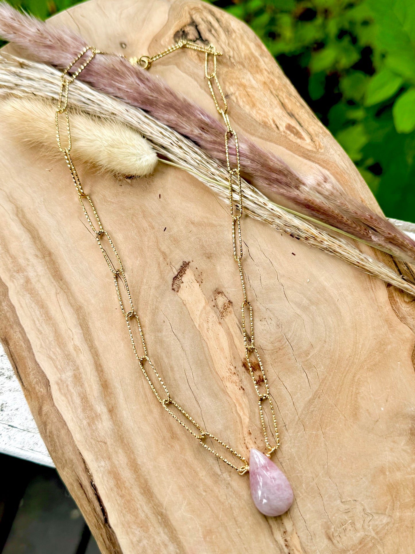 Madagascar Rose Quartz + Matte Gold Pendant Necklace