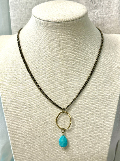 Turquoise + Mixed Metals Circle Necklace