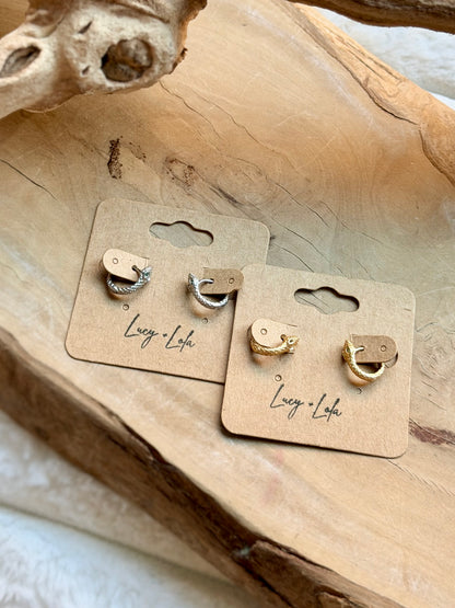 Green Eyed + Scaled Snake Huggie Earrings