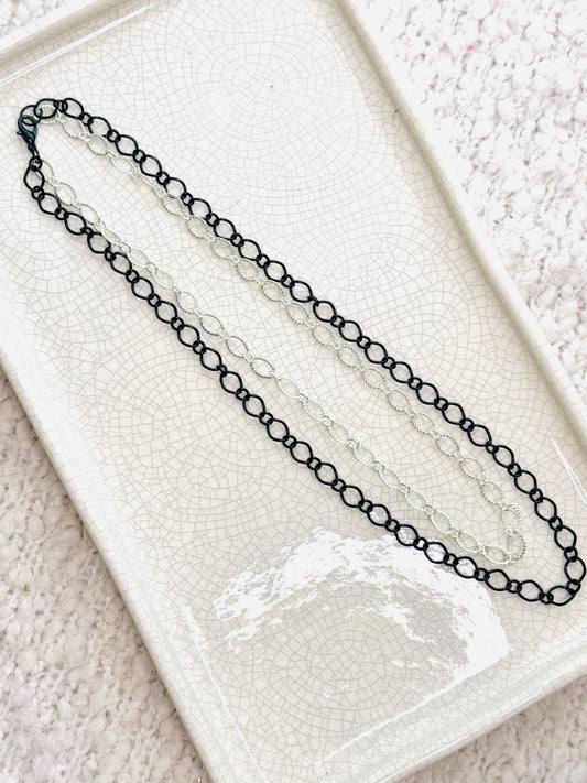 Black + Silver Chain Duet Necklace