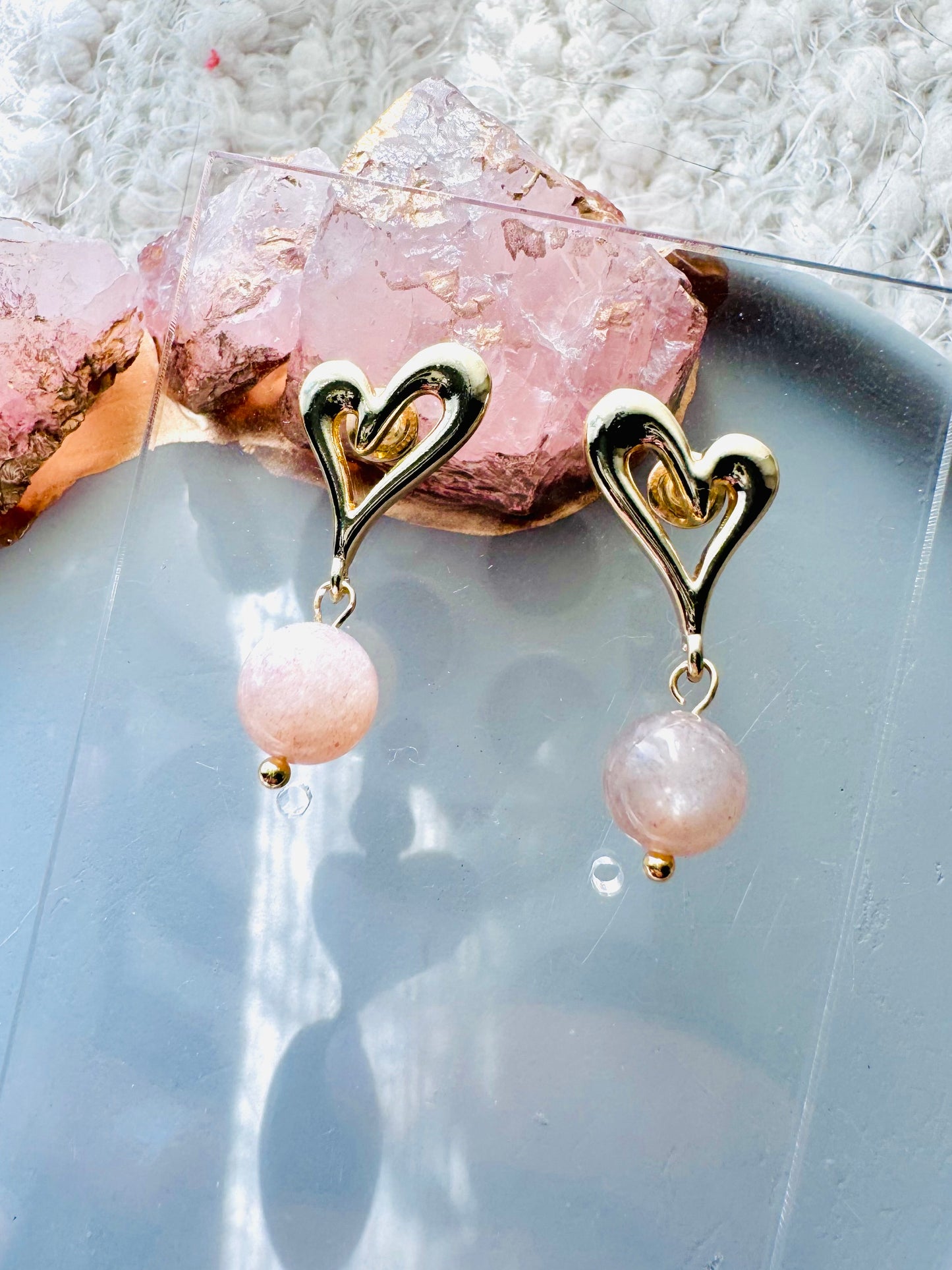 Moonstone + Gold Heart Earrings