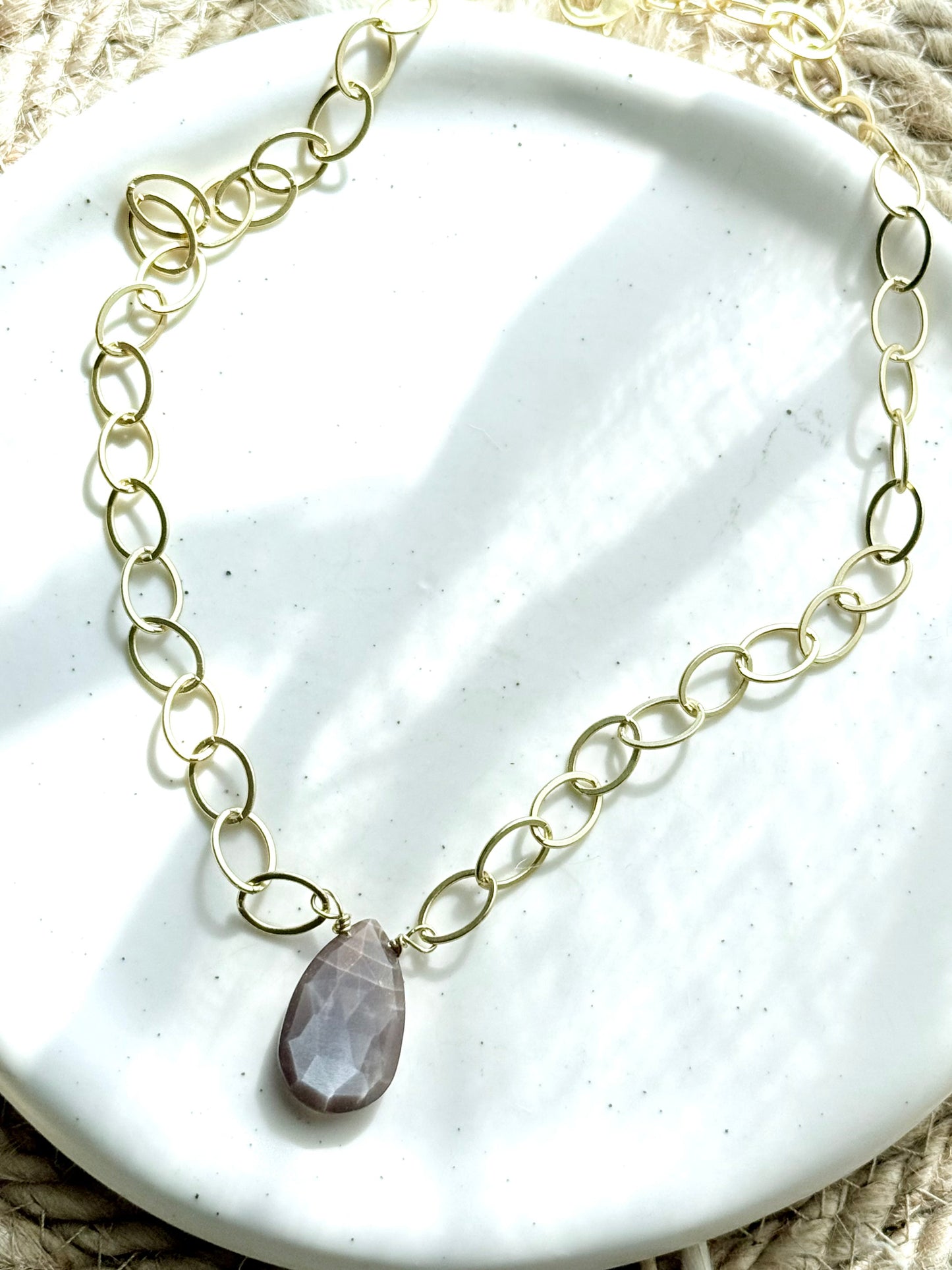 Chocolate Moonstone + Matte Gold Necklace