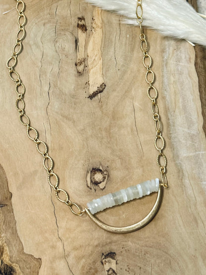 White Moonstone + Matte Gold Horseshoe Necklace