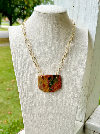 Red Creek Jasper + Matte Gold Pendant Necklace