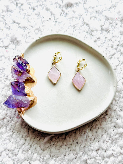 Rose Quartz + Gold Huggie Earrings