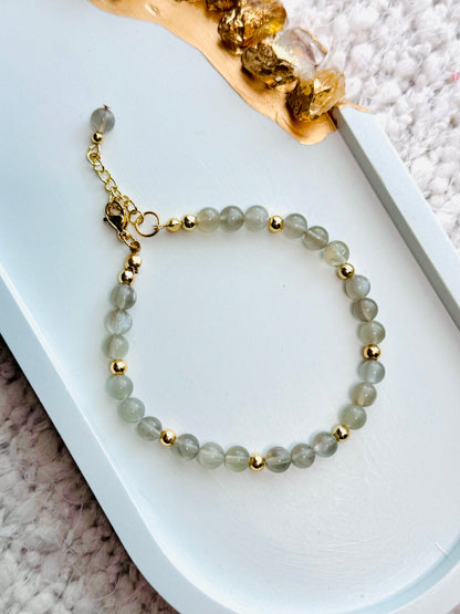 Gray Moonstone + Gold Adjustable Bracelet