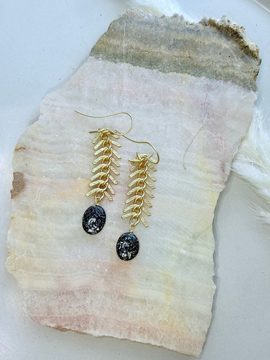 Leopard Opal + Matte Gold Fishbone Earrings