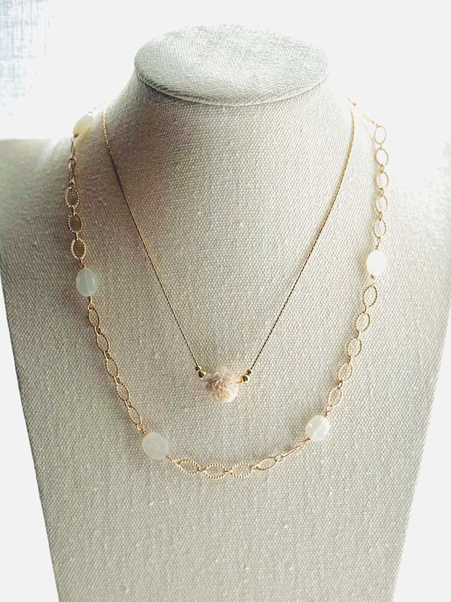 White Moonstone + Gold Chain Necklace