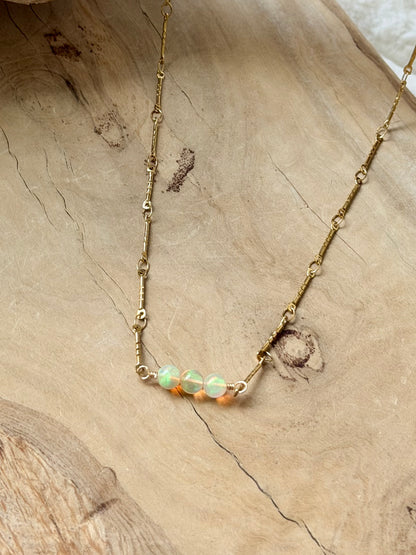 Ethiopian Opal + Gold Stainless Steel Necklace