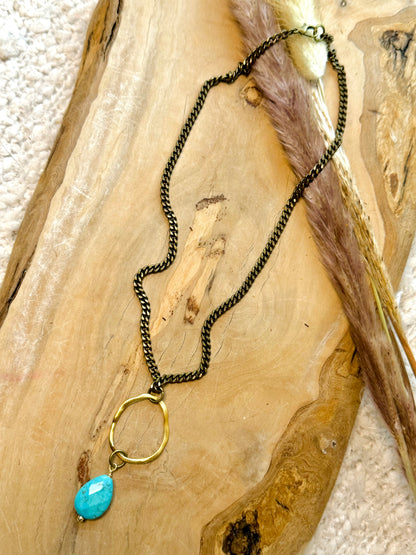 Turquoise + Mixed Metals Circle Necklace