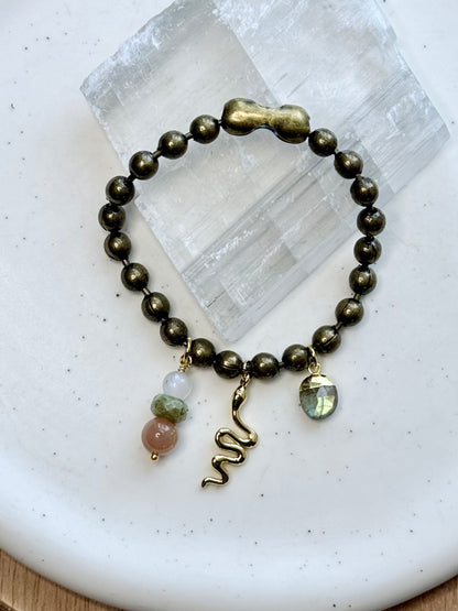Chunky Brass Ball +  Gold Snake Charm Bracelet