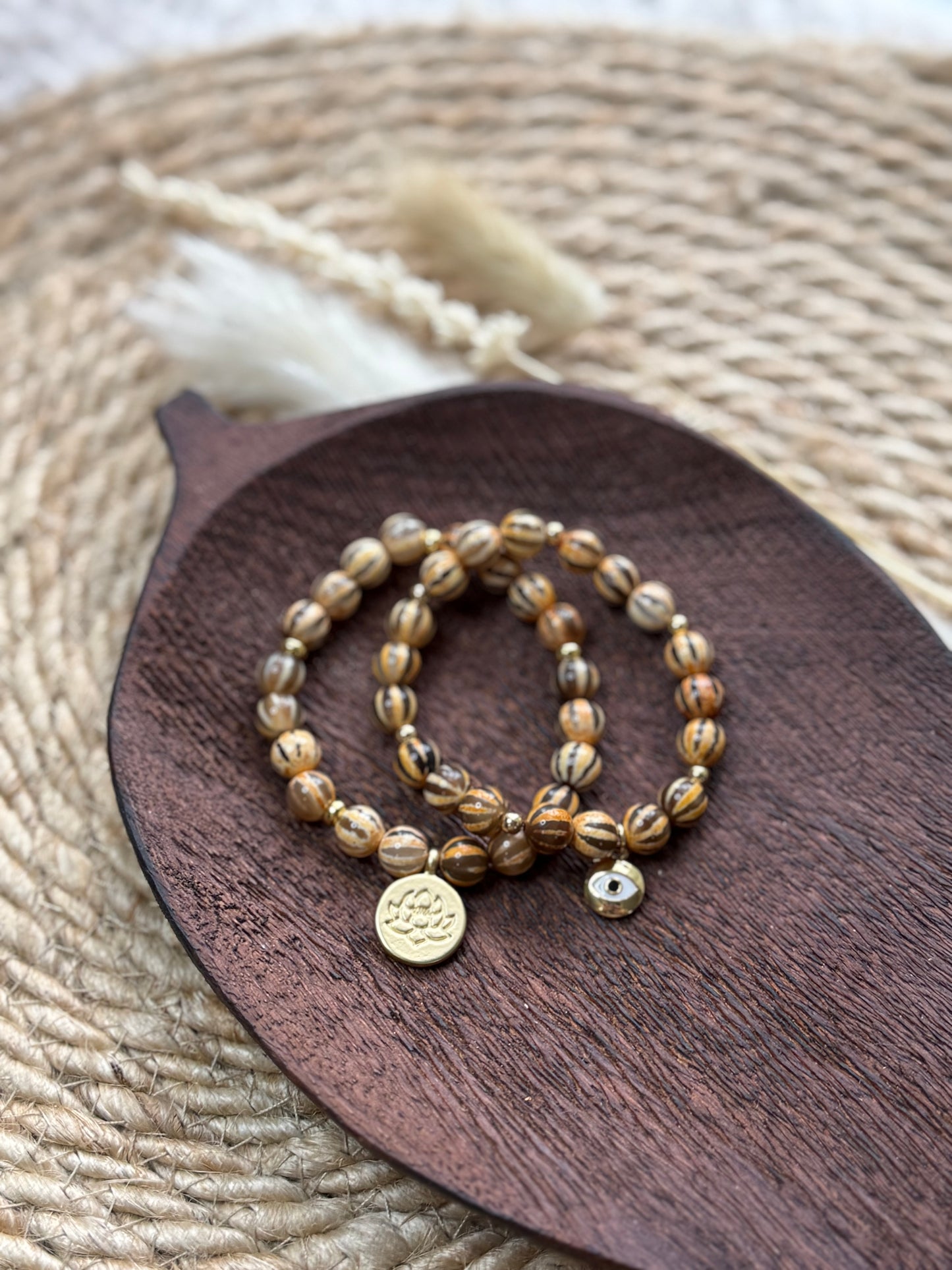 Melon Tiger Eye  + Gold Chunky Charm Band