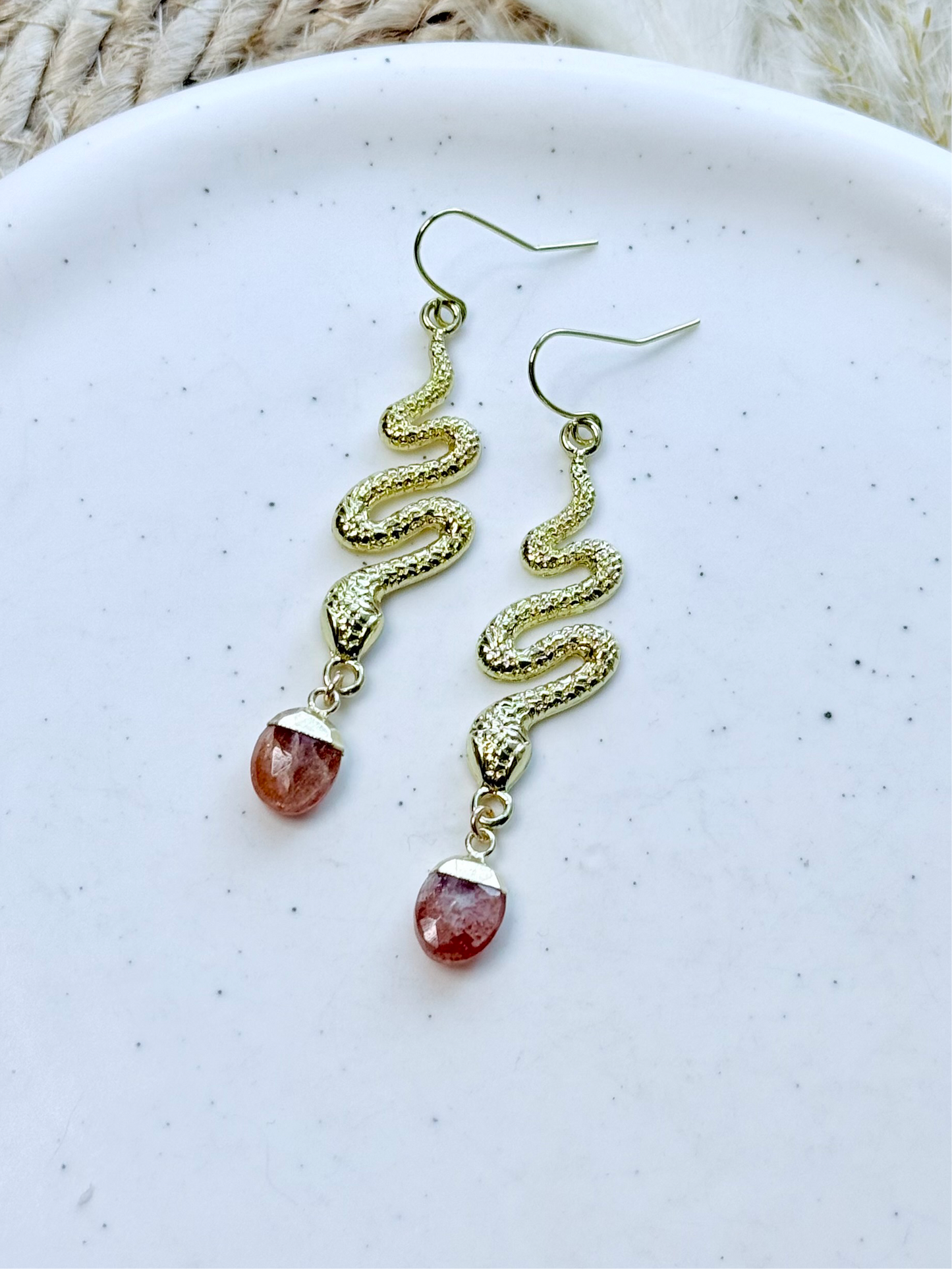 Sunstone + Gold Snake Earrings