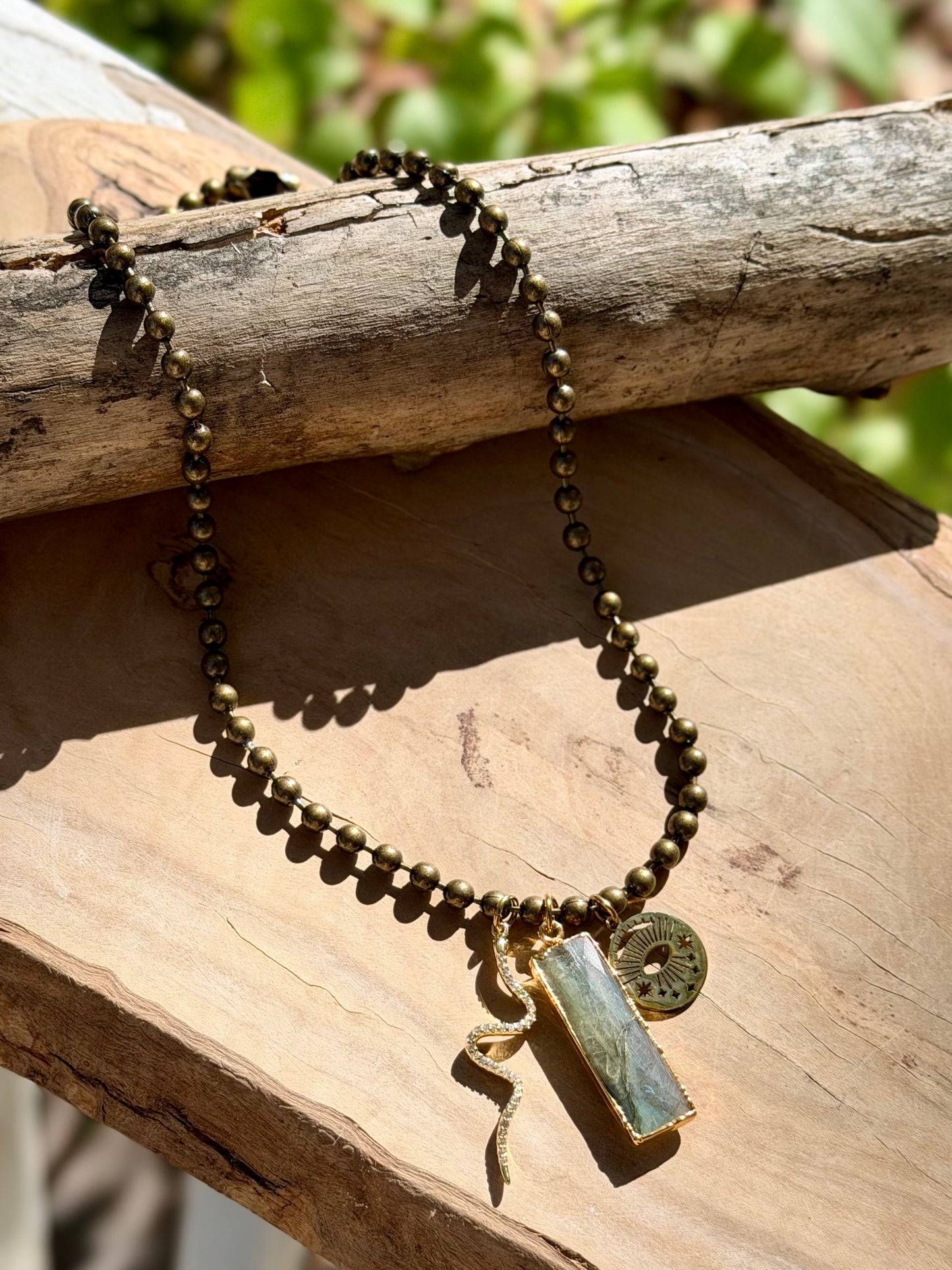 Labradorite + Mixed Metal Ball Chain Necklace