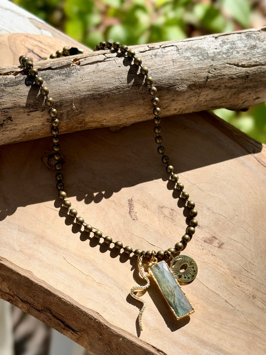 Labradorite + Mixed Metal Ball Chain Necklace