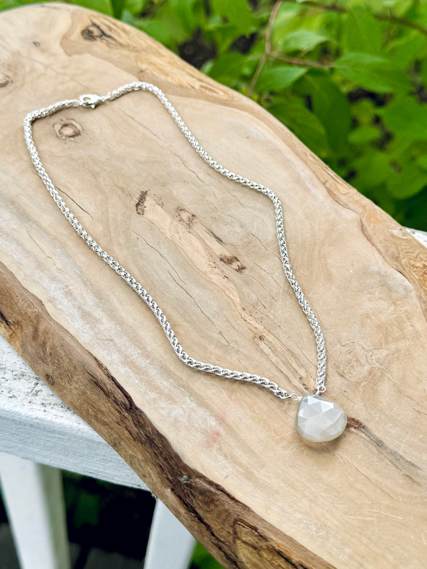 Gray Moonstone + Silver Pendant Necklace