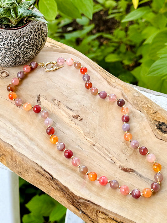 Swazi African Agate + Gold Beaded Necklace