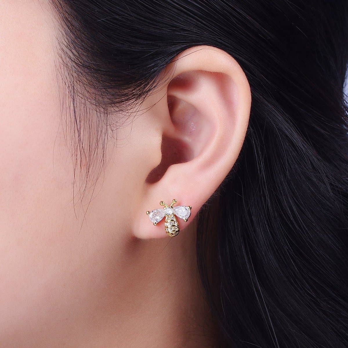 Zircon + Gold Bumble Queen Bee Stud Earrings