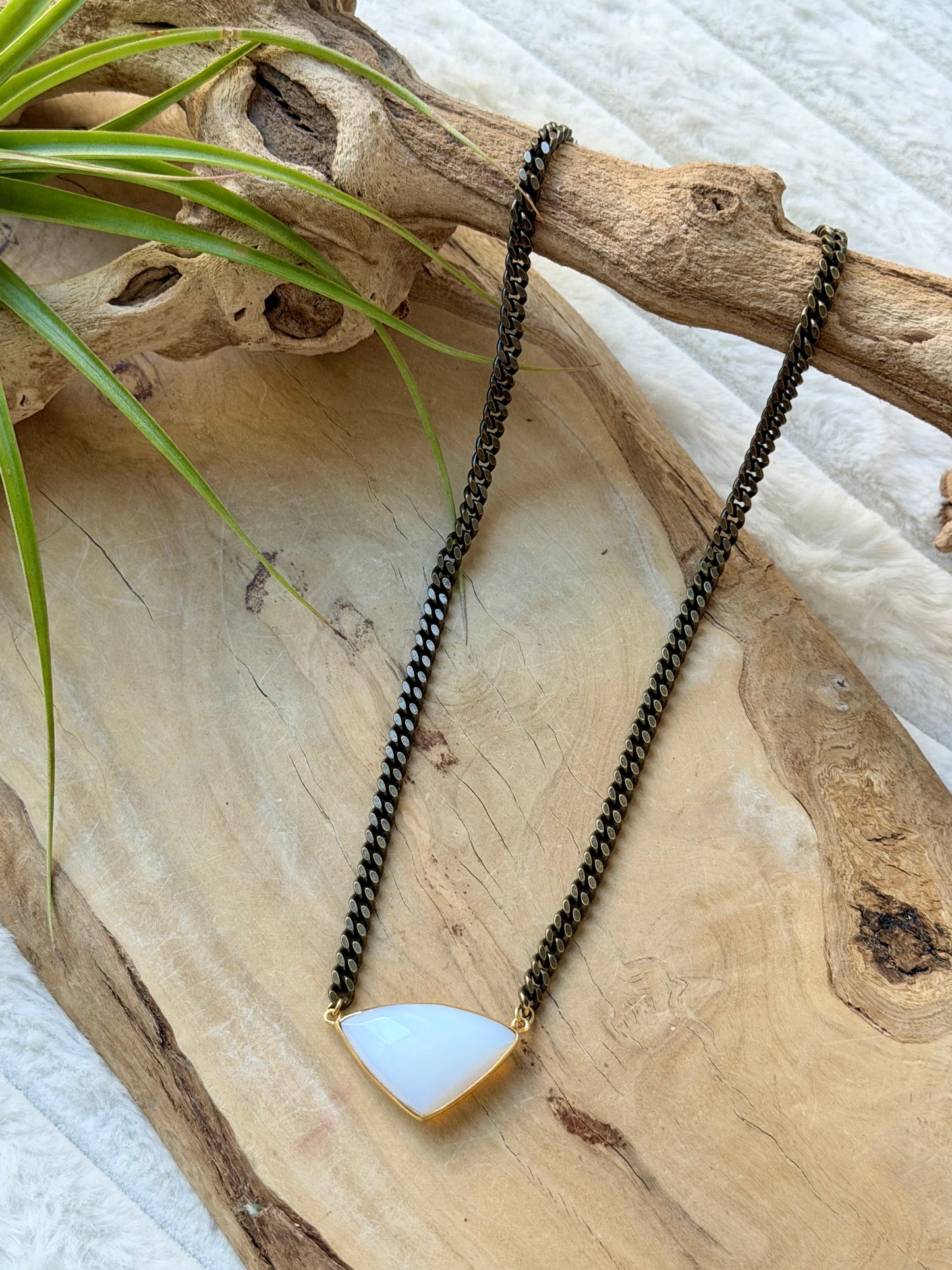 Opalite + Antique Brass Necklace