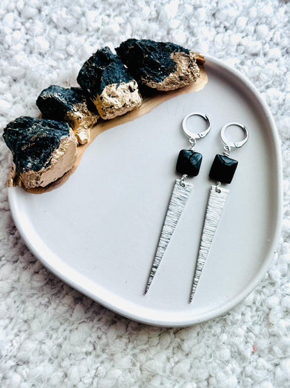 Black Onyx + Silver Spike Earrings