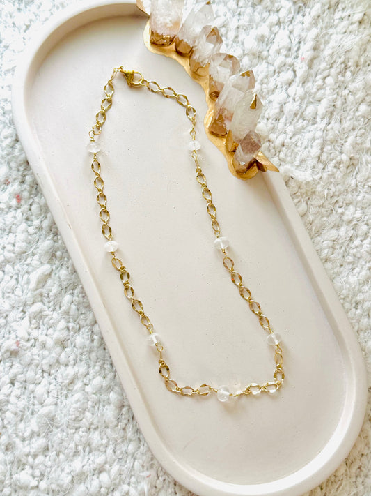 Ice Quartz + Gold Chain Necklace