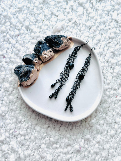 Black Onyx + Black Waterfall Earrings