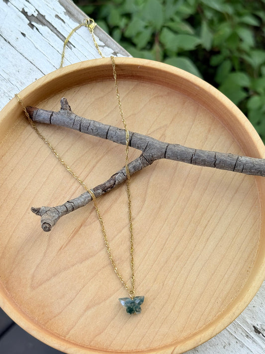 Moss Agate Butterfly + Gold Stainless Steel Necklace